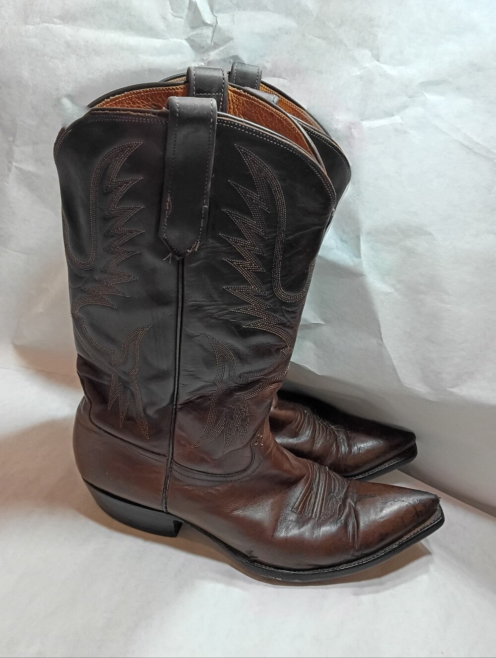 Vintage Rios Of Mercedes Brown Leather Cowboy Boots Size 11.5